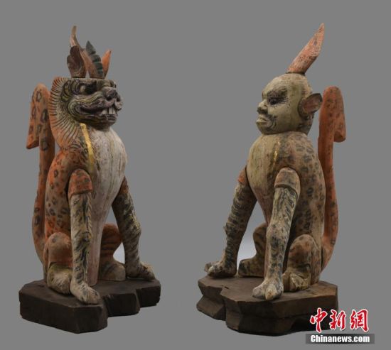 圖為慕容智墓出土鎮(zhèn)墓獸。 中新社發(fā) 甘肅省文物局 供圖