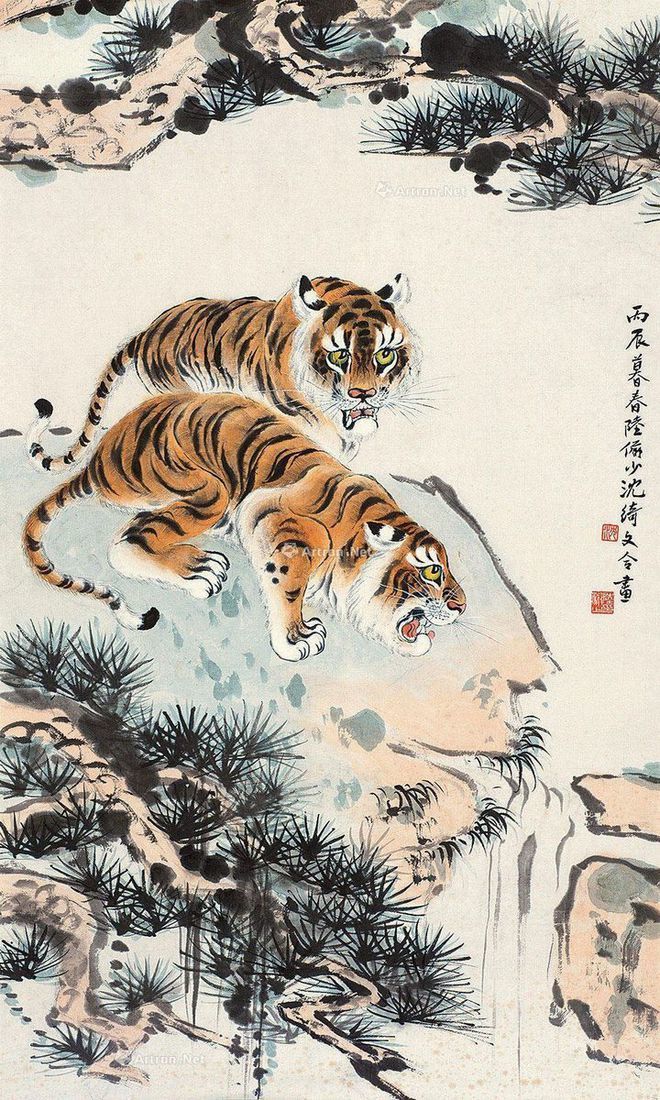 圖：陸儼少、沈綺文合畫《雙虎圖》