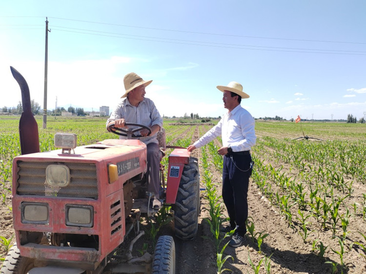 甘州區(qū)明永鎮(zhèn)紀委工作人員與正在田間作業(yè)的農(nóng)民群眾了解相關惠農(nóng)政策落實情況。.jpg